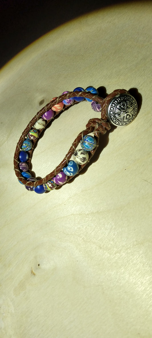 Handmade leather beaded wrap bracelet