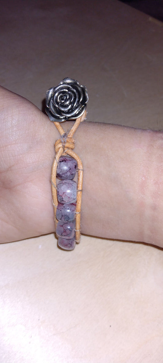 Handmade leather beaded wrap bracelet