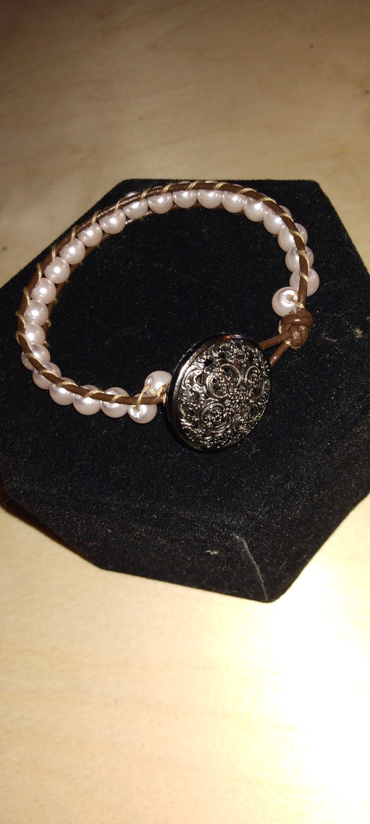 Handmade leather beaded wrap bracelet