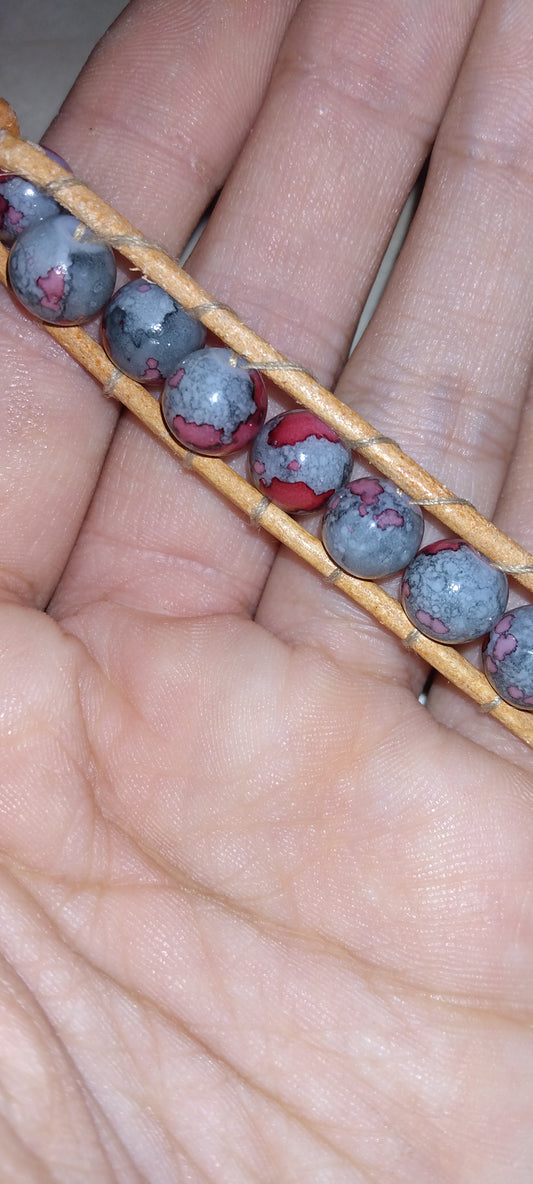 Handmade leather beaded wrap bracelet