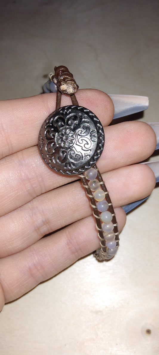Handmade leather beaded wrap bracelet