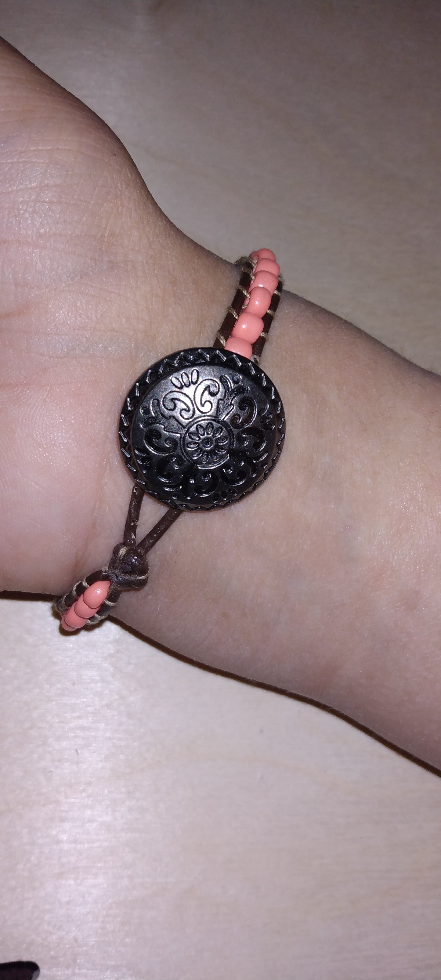 Handmade Leather beaded wrap bracelet