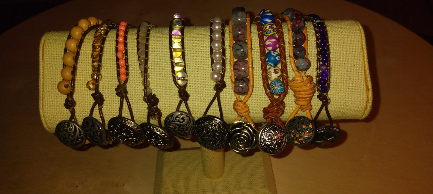Handmade Leather beaded wrap bracelet