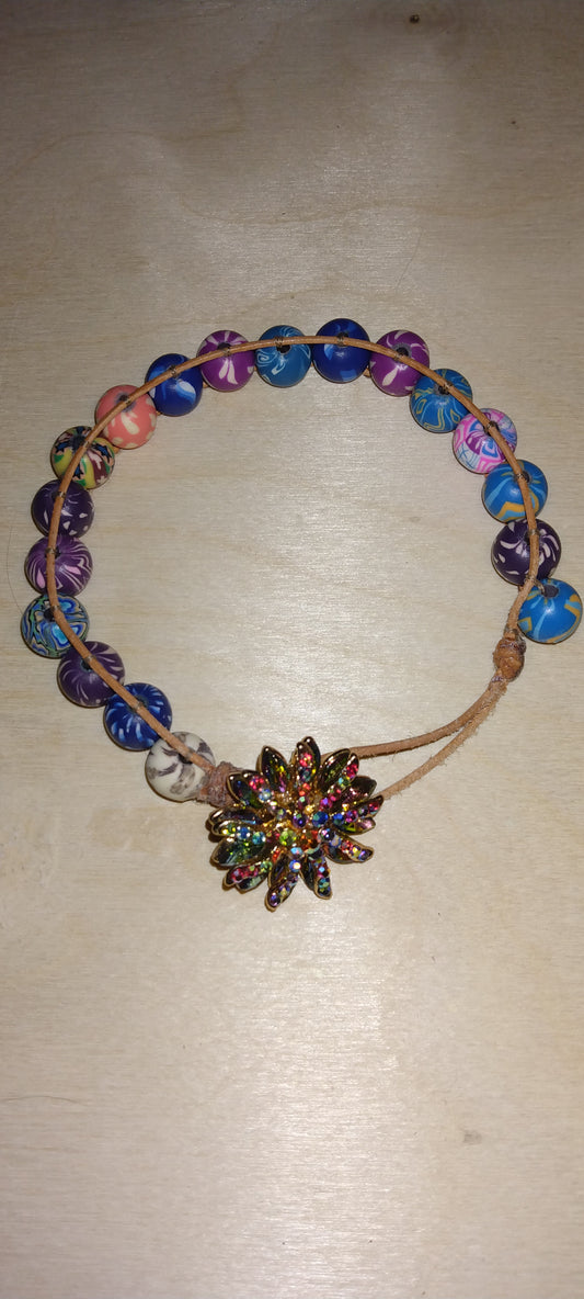 Handmade leather beaded wrap bracelet