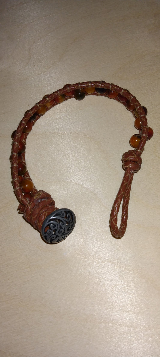 Handmade leather beaded wrap bracelet