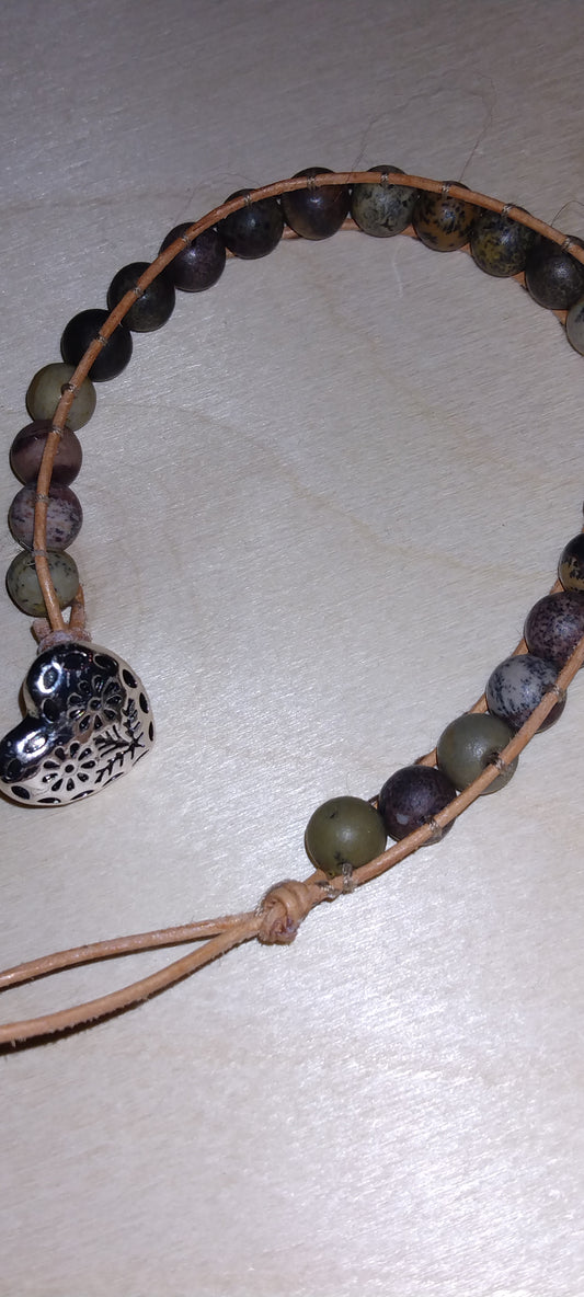 Handmade Leather beaded wrap bracelet