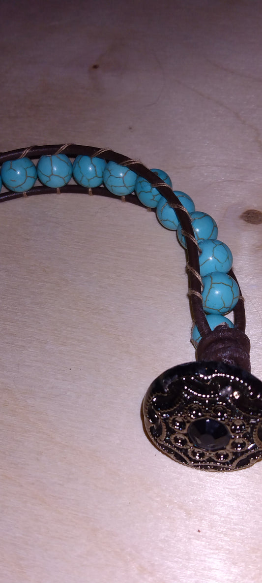 Handmade beaded leather wrap bracelet