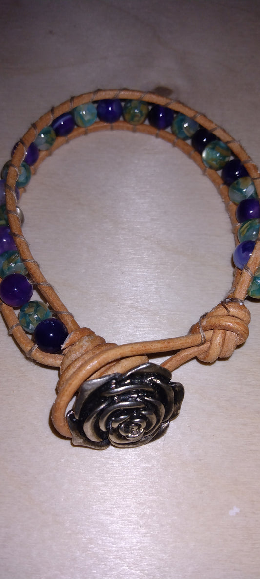 Handmade leather beaded wrap bracelet