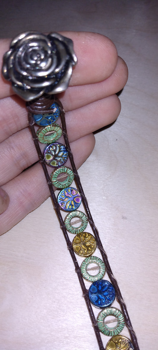 Handmade leather beaded wrap bracelet